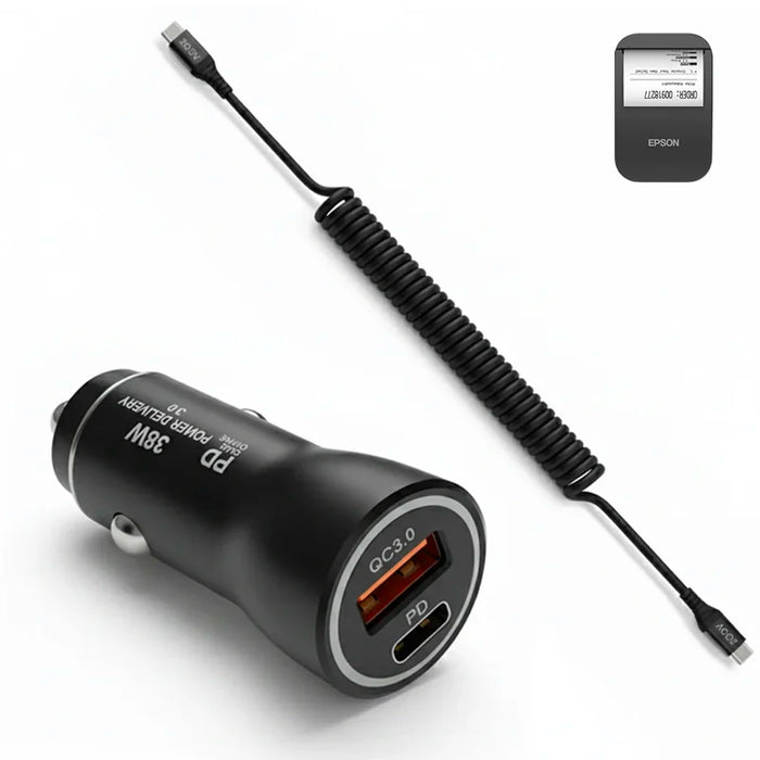38W Fast Car Charger & USB-C Coiled Cable for Epson Mobilink TM-P20II Mobile Printer