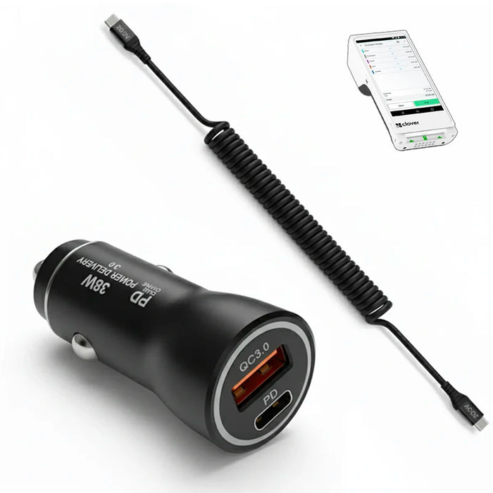38W Fast Car Charger and USB-C Coiled Cable for Clover Flex 4 POS
