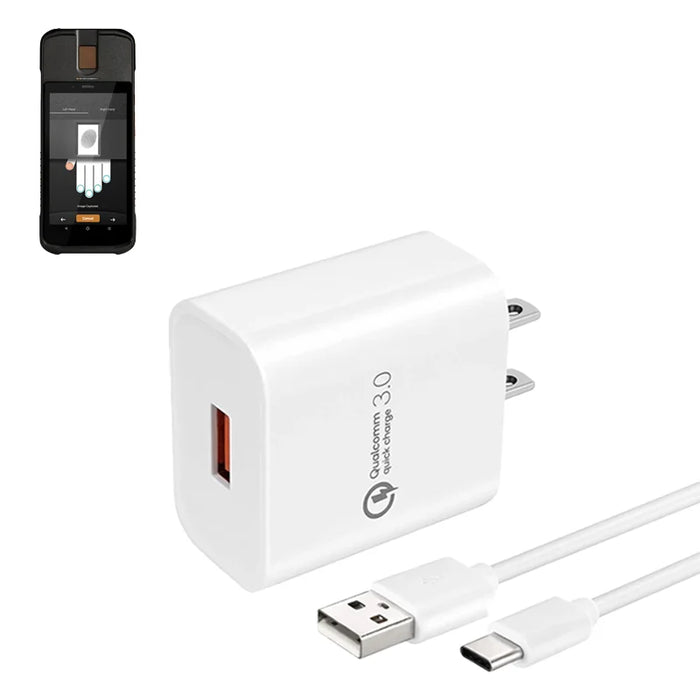 Wall Charger USB-A to USB-C Cable for Credence 3 Biometric ID Scanner