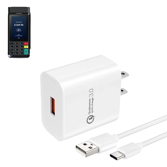 Cargador de pared con cable USB-C para Castles V1M POS móvil