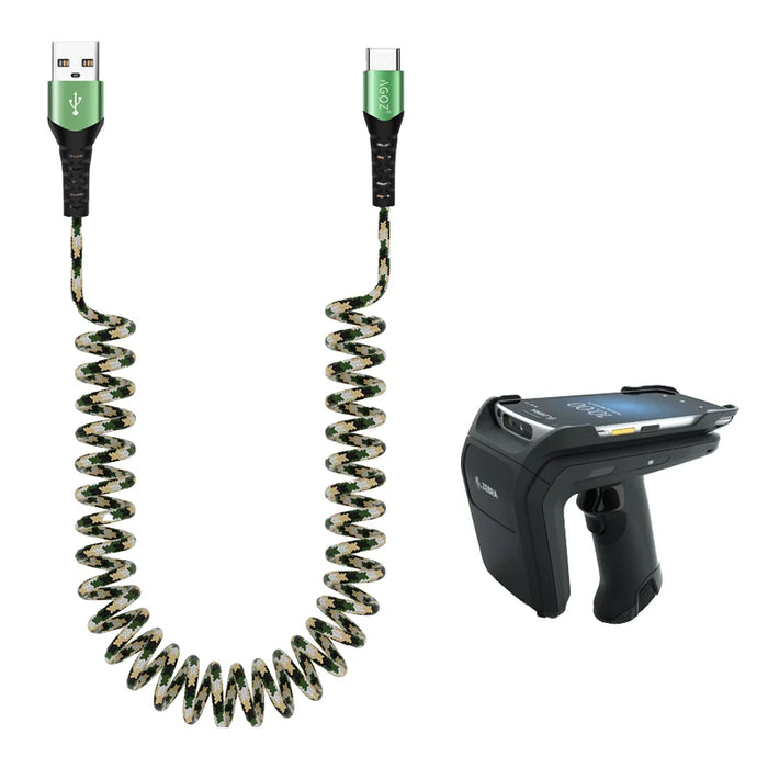 Coiled USB-C Cable for Zebra RFD40 UHF RFID Sled