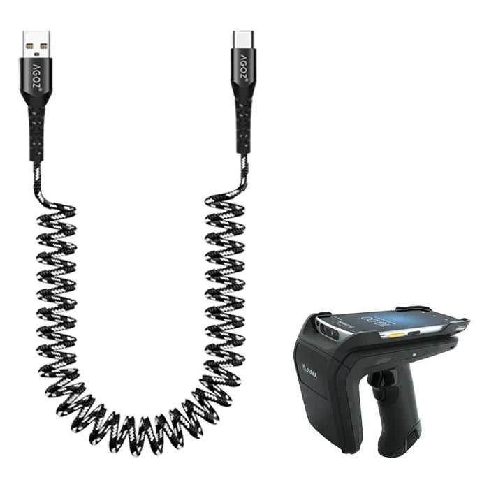 Coiled USB-C Cable for Zebra RFD40 UHF RFID Sled