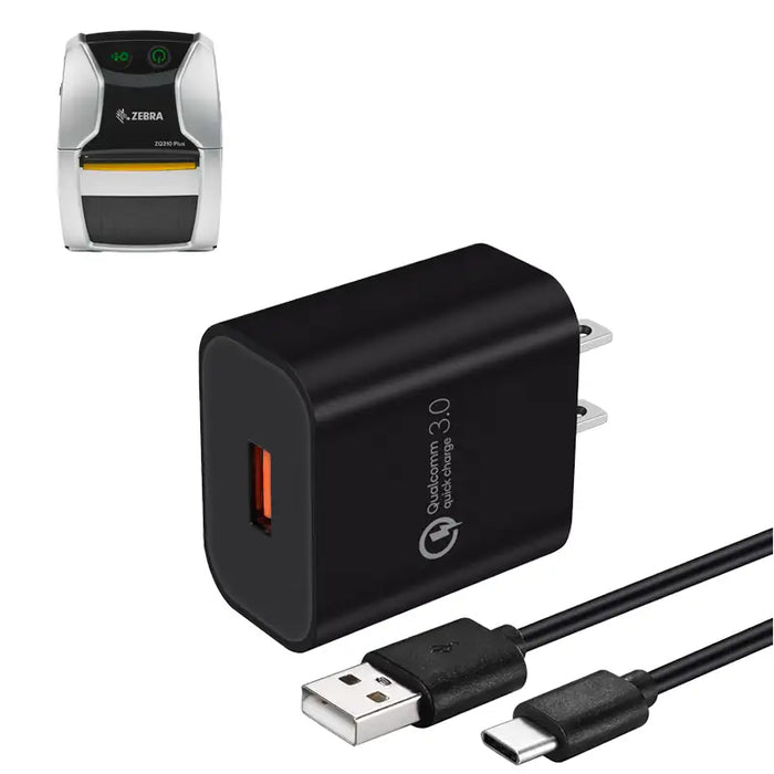 Wall Charger & Cable for Zebra ZQ310/Plus Mobile Printer