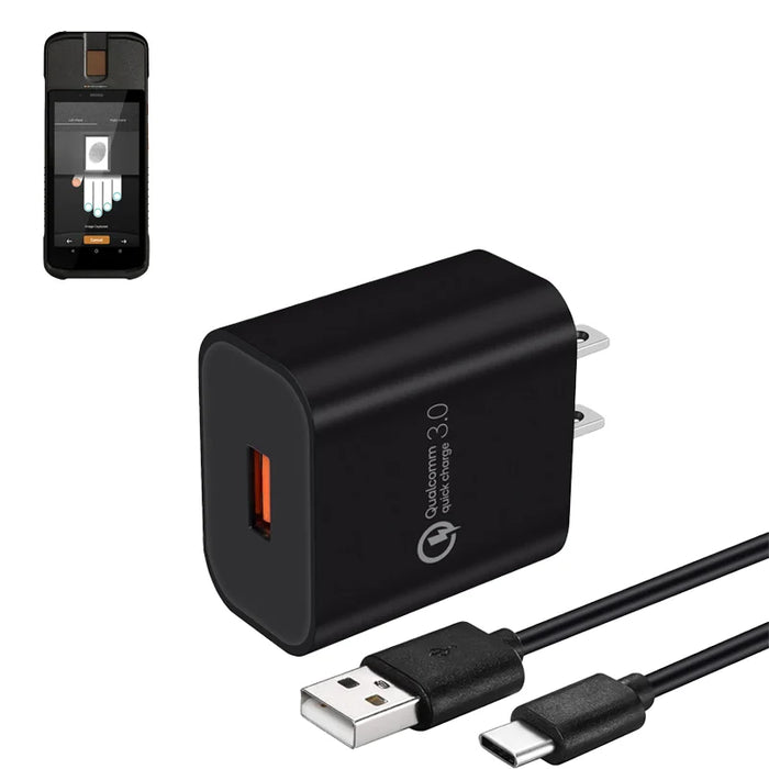 Wall Charger USB-A to USB-C Cable for Credence 3 Biometric ID Scanner