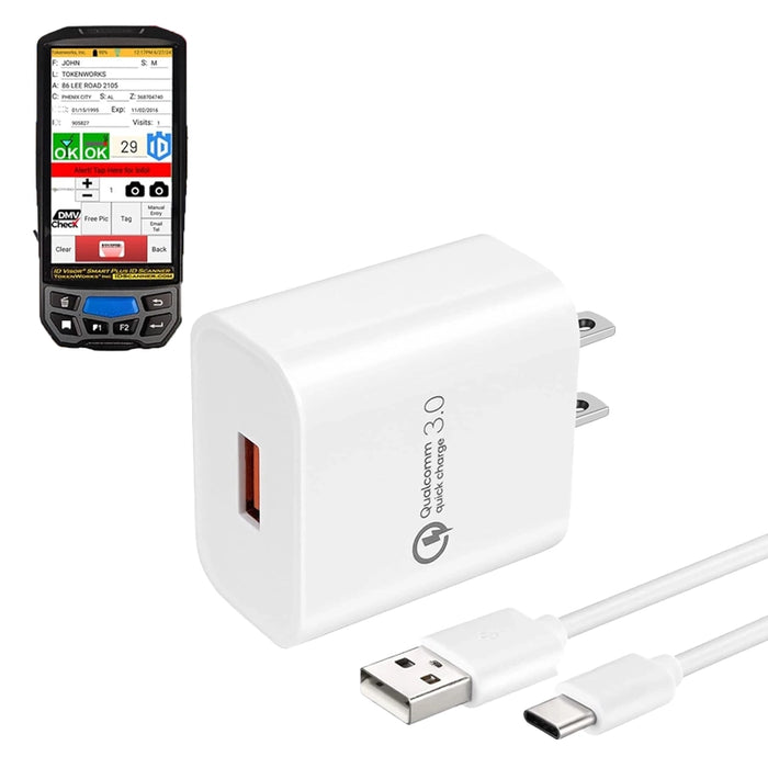 Wall Charger USB-A to USB-C Cable for Veriscan IDWare 9000 Scanner