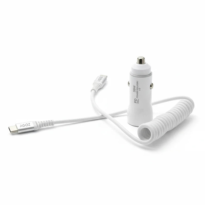 38W Fast Car Charger and USB-C Coiled Cable for Square Handheld POS