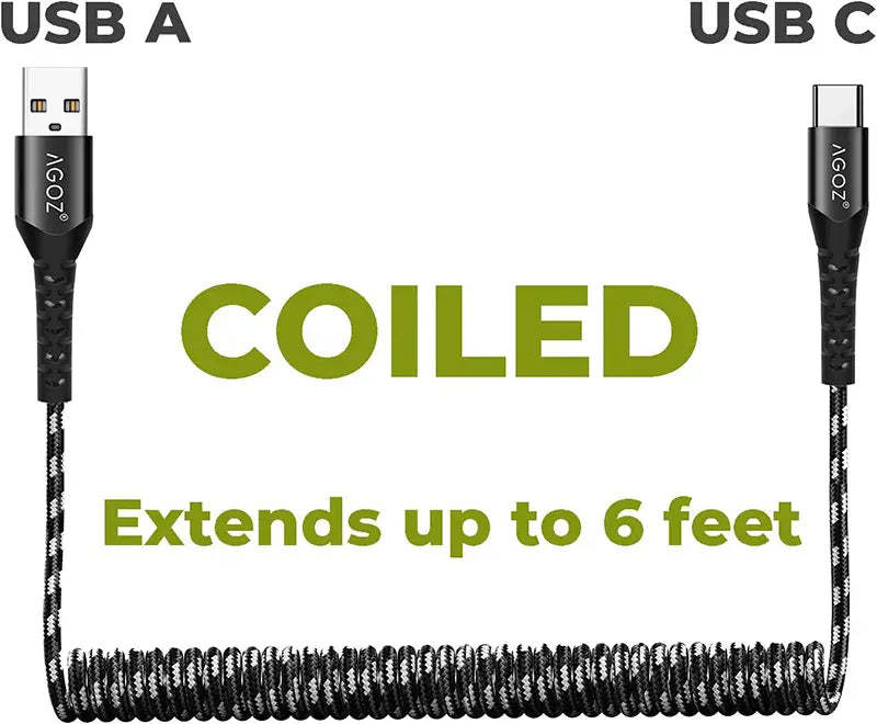 Coiled USB-C Fast Charging Cable for Zebra EC50 Handheld