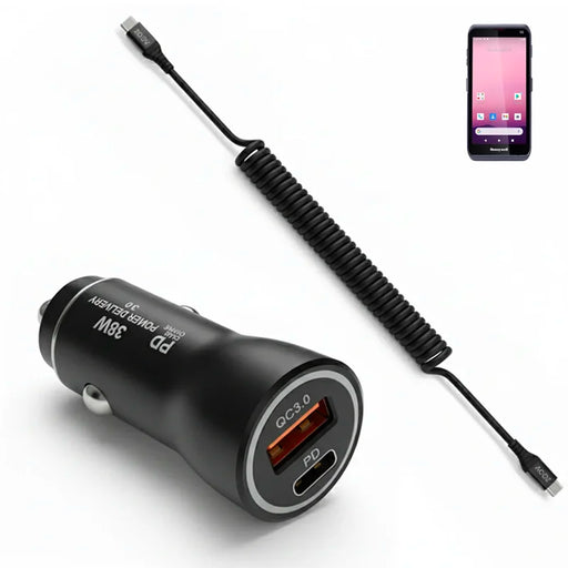 38W Fast Car Charger & USB-C Coiled Cable for Honeywell CT45 / CT45XP