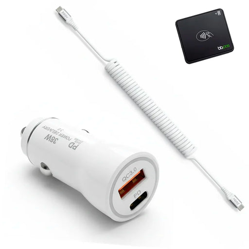 38W Fast Car Charger and USB-C Coiled Cable for BBPOS Card Reader