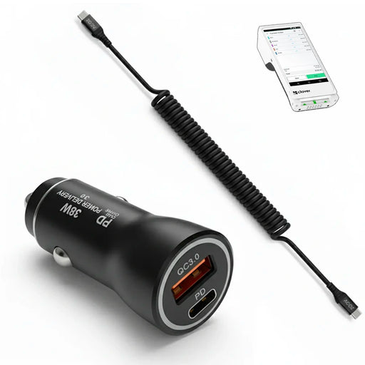 38W Fast Car Charger and USB-C Coiled Cable for Clover Flex 4 POS