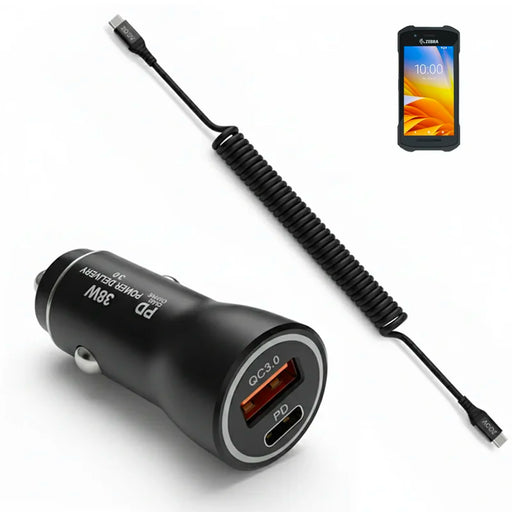 38W Fast Car Charger and USB-C Coiled Cable for Zebra Scanners