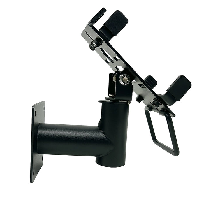 Side view of the AgozTech wall mount POS stand showing the black metal arm and angled adjustable backplate