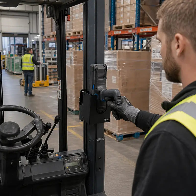 Coloque los lectores Cognex DataMan 8700 para trabajo con códigos de barras en montacargas