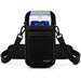 myPOS terminal secured in an Agoz black carrying holster with adjustable shoulder strap and padded waist belt.