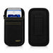 Front and rear views of the Agoz black myPOS payment terminal holster showing the open-top design and rear belt loop.
