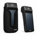 A black Adyen POS handheld electronic device shown in two views on a white background: one in a textured black sleeve with the AGOZ logo, and one outside the sleeve showing the screen and Aigen branding.