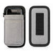 Gray Honeywell shoulder sling holster with Honeywell handheld computer secured in front pouch and rear belt loop view.