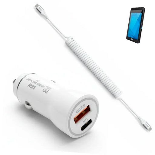 38W Fast Car Charger & USB-C Coiled Cable for Elo Pay M60 Handheld