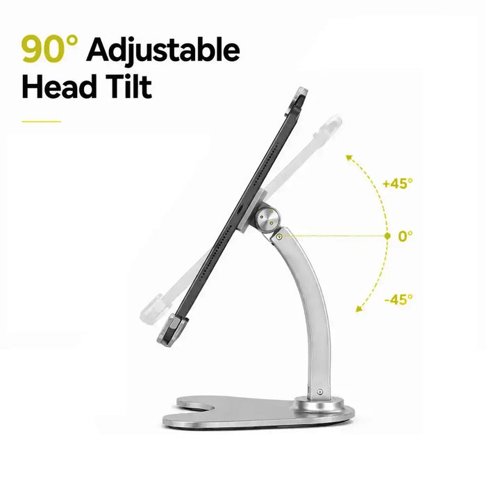 Side view of the Agoz POS tablet stand demonstrating its 90-degree adjustable head tilt.