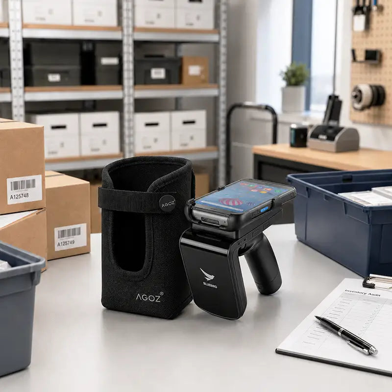 Ajuste y Funcionalidad para Funda de Transporte del Lector RFID Bluebird