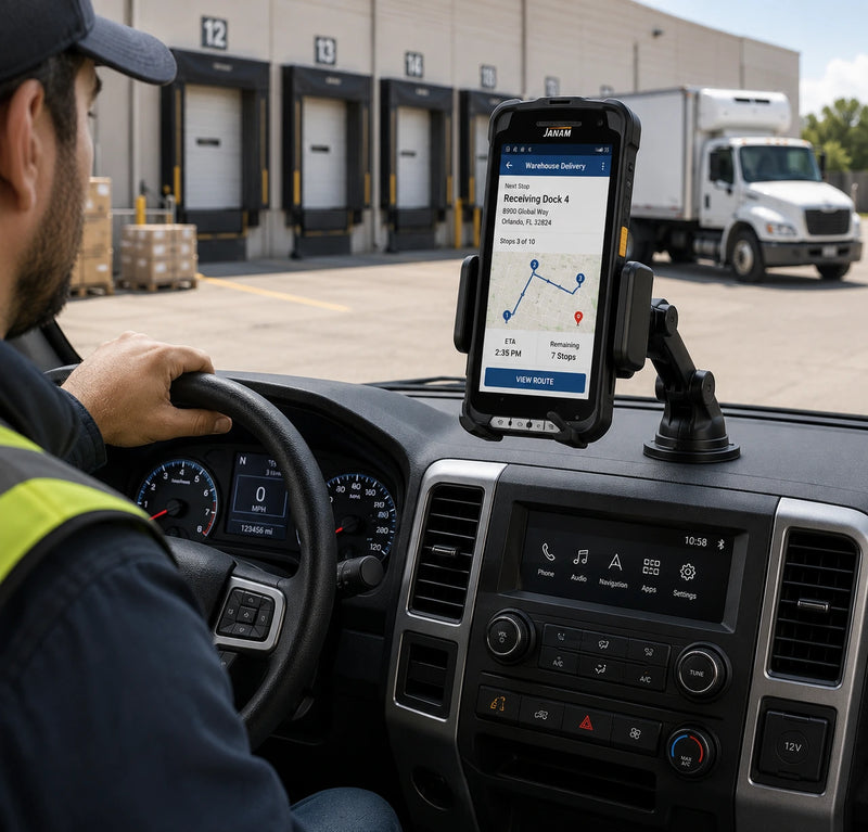 Mantén organizados los dispositivos portátiles Janam en toda la flota de rutas de trabajo