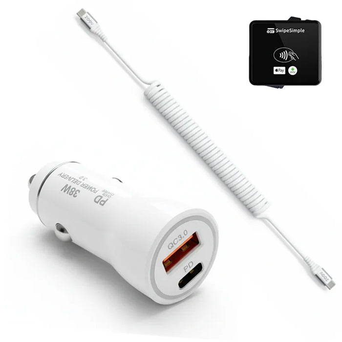 38W Fast Car Charger and USB-C Coiled Cable for SwipeSimple B350