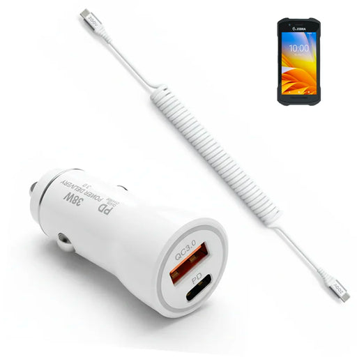 38W Fast Car Charger and USB-C Coiled Cable for Zebra Scanners