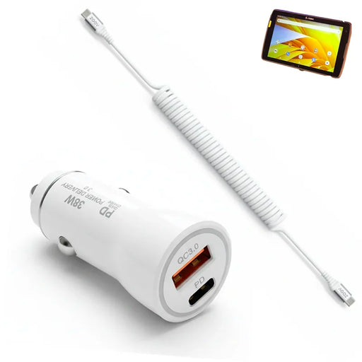 38W Fast Car Charger & USB-C Coiled Cable for Zebra Rugged Tablets