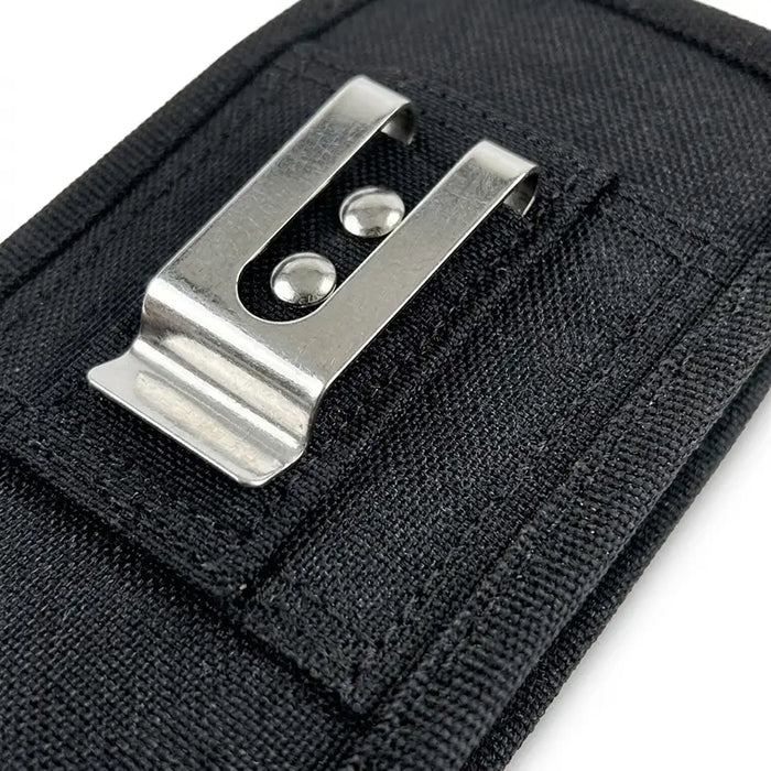 Close-up of AgozTech holster back with stainless steel belt clip for Zebra TC52 & TC52x case