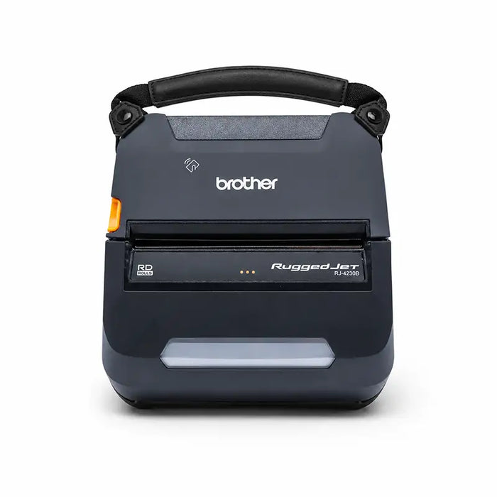 AgozTech printer hand strap installed on a Brother mobile printer, shown from the front on a white background.