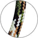 Close-up of Agoz USB-C charging cable showing durable camouflage-pattern nylon braided exterior in green, black, white, and tan.