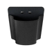 Front view of empty black leather mobile computer holster with open top, rear backing panel, and side guards.