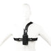Chest harness radio pouch displayed on mannequin with front strap and side buckles