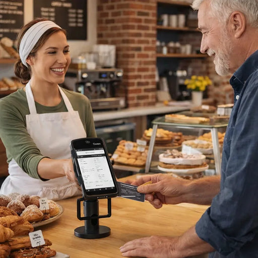 customer paying for bakery order at Toast Go 2 Stand